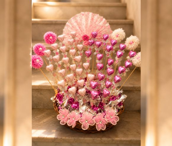 Pink Heart Chocolate Basket